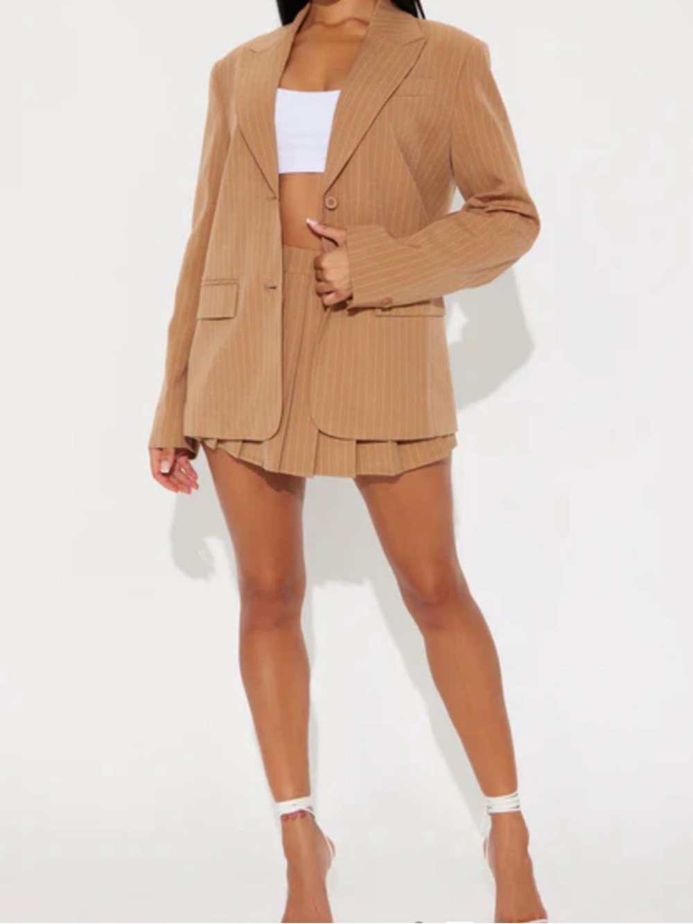 Fashion Nova Camel Blazer and Mini Skirt Set